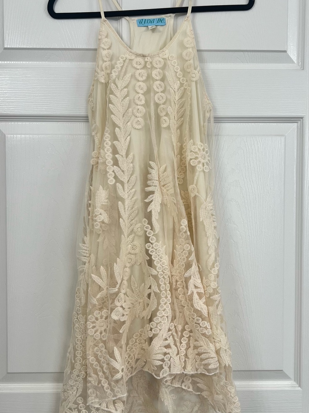 Francesca’s Cream Embroidered Mesh High Low Dress Small